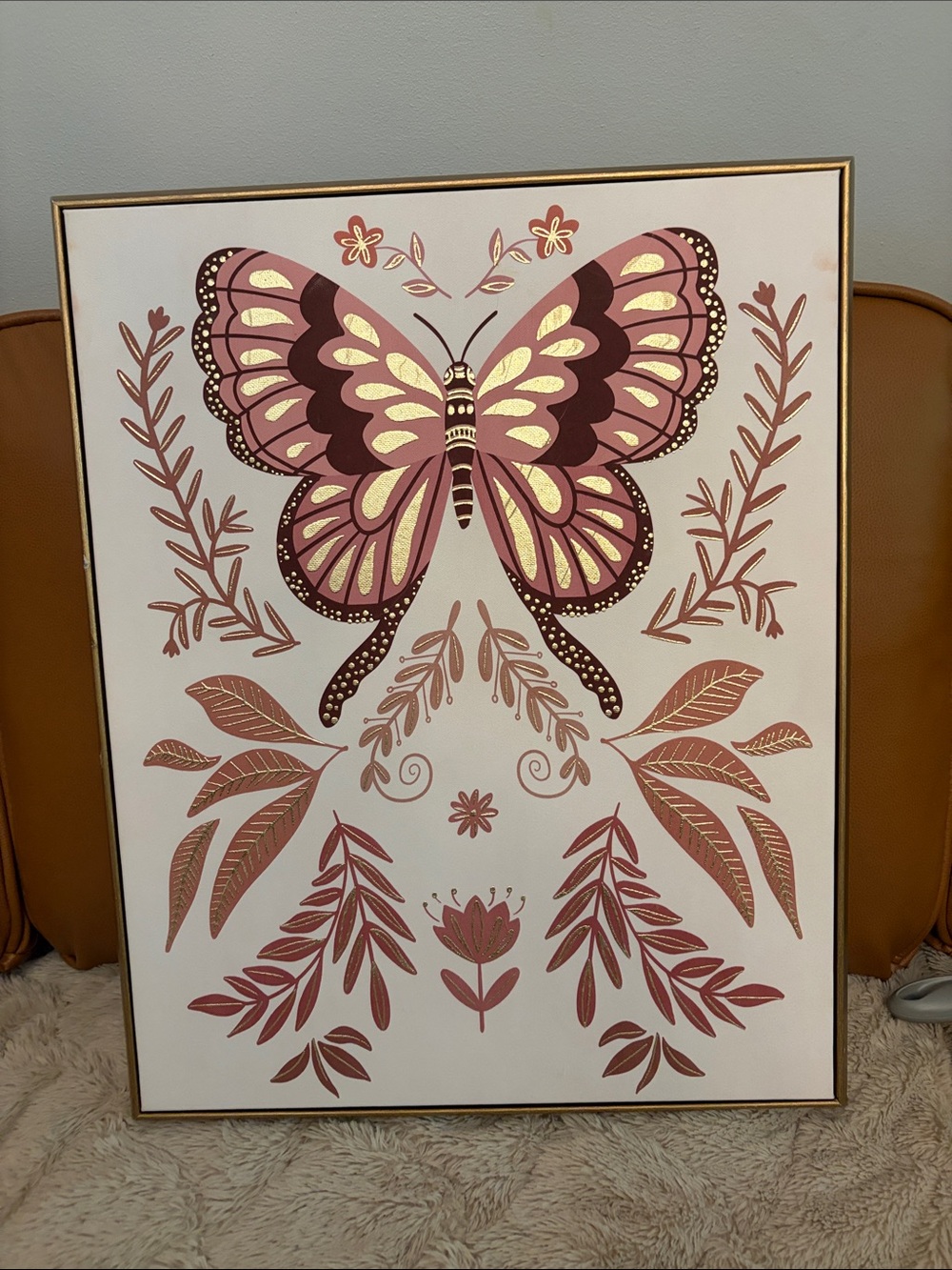 Ring Pink and Gold Botanical Butterfly Wall Art